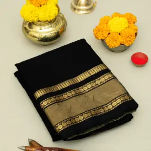 Black Pure Handloom Maheshwari Cotton Saree with Traditional Big Zari Border